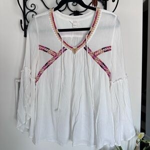 Embroidered White Boho Top